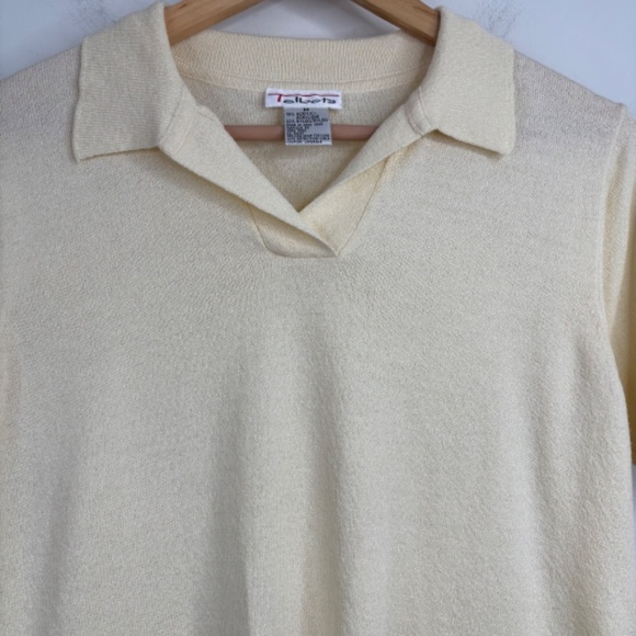 Vintage Talbots Short Sleeve Sweater M Polo Butter Yellow Tennis Country Club - Picture 2 of 8